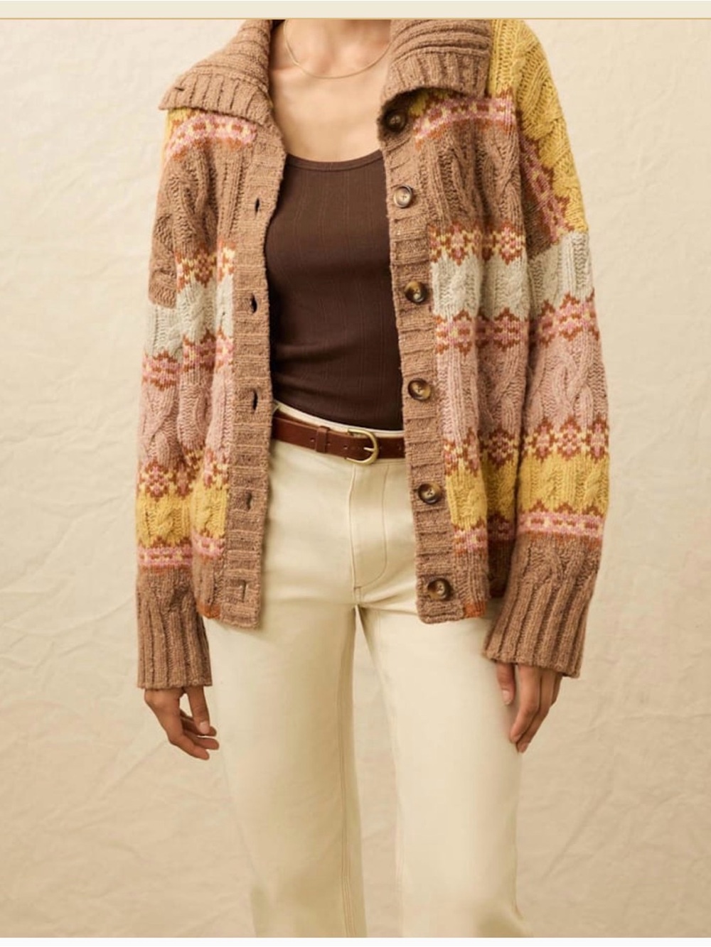 NWT Faherty Highland Fair Isle Carfigan Sweater Lakeside Fair Haze Yellow Size M